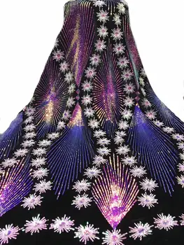 

4 colors (5yards/pc) gorgeous sequins embroidered African velvet lace fabric high quality for party dress FZZ619