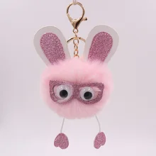 Стиль Блестящий кролик Ушастый пушистый шар брелок для ключей искусственная имитация кролика рекс кукла-кролик меховой шарик-Подвеска женская