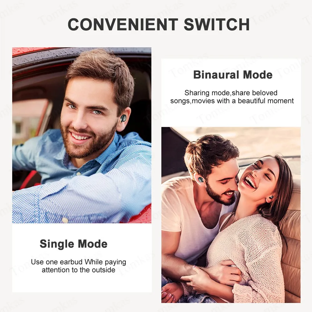 TOMKAS TWS Bluetooth 5,0 Беспроводные наушники для телефона настоящие беспроводные стерео мини наушники спортивные басы гарнитура с микрофоном