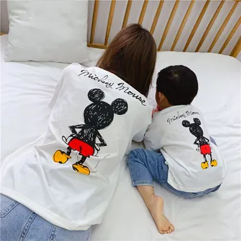 

Dad and Me T-shirt Mouse Print Summer Mother and Daughter Clothes Boys Girls Mickey Minnie Cotton Top Family Matching Clothes