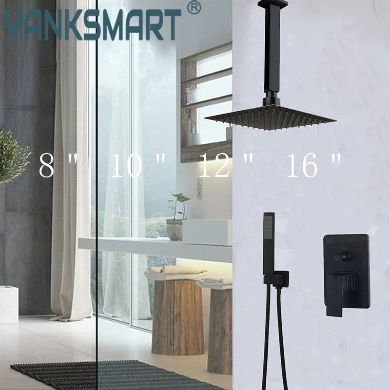 Bathroom Shower System And Faucet Matte Black 8" 10" 12" 16" Brass Head Kit Banheiro Wall Ceiling Mounted Mixer Faucets |