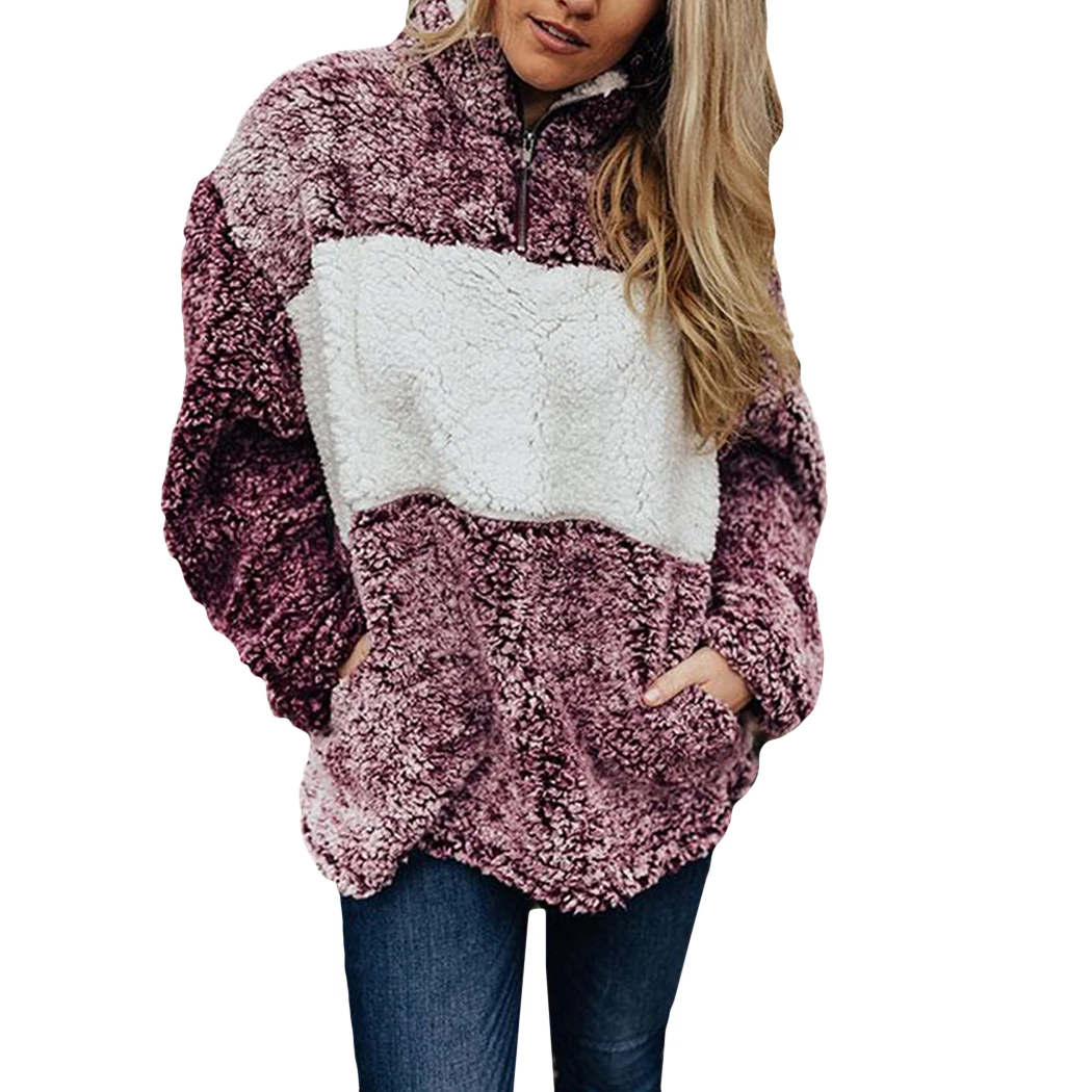 Viola Purple Женское шерстяное утепленное пальто зимние теплые куртки с воротником с отворотами, белые и серые лоскутные куртки для женщин, Coldproof, флисовое пальто свободного кроя Femme - Цвет: Viola Purple