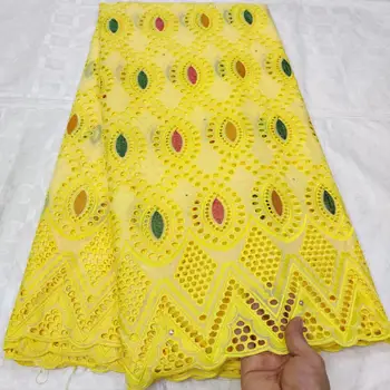 

Hot Sales new Dry cotton Lace African High Quality Swiss Lace With stones For Nigerian Evening Dresses Winn228 Yellow