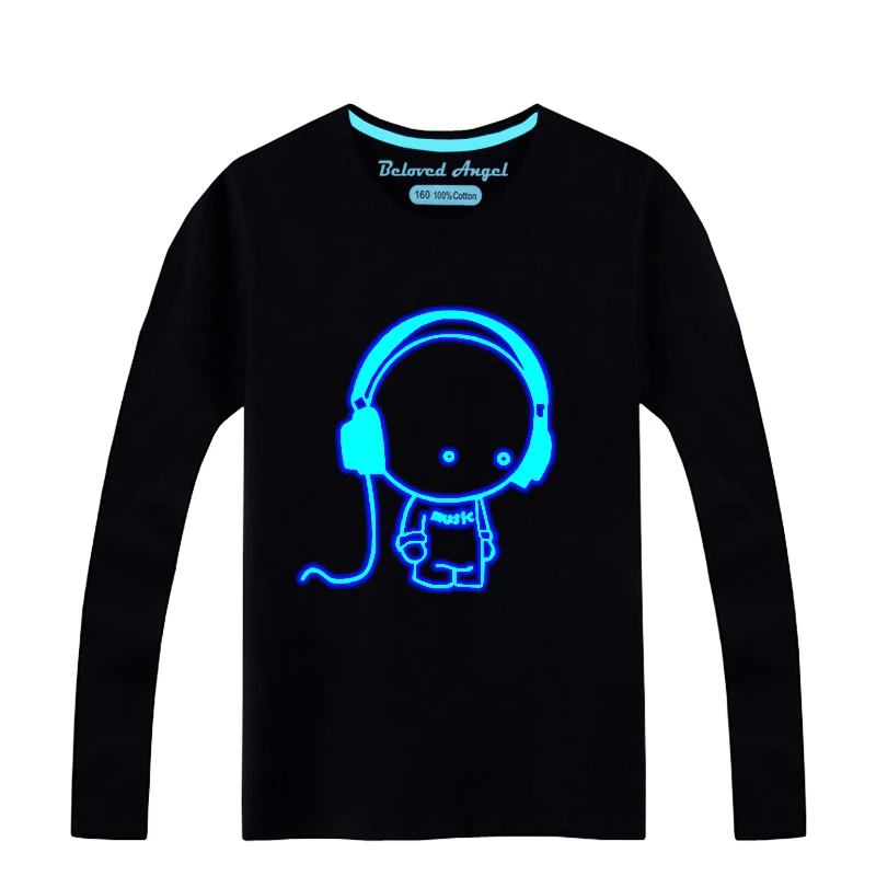 Glow In Dark Superhero Logo Children T-shirt Cartoon Boys Girls Long Sleeve Clothes Luminous Tshirt Fashion Tees Toddler
