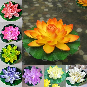 

1Pc Artificial Lotus flowers Water ponds lotus leaf fake Lily Floating Pool home garden Pond Decoration Plants