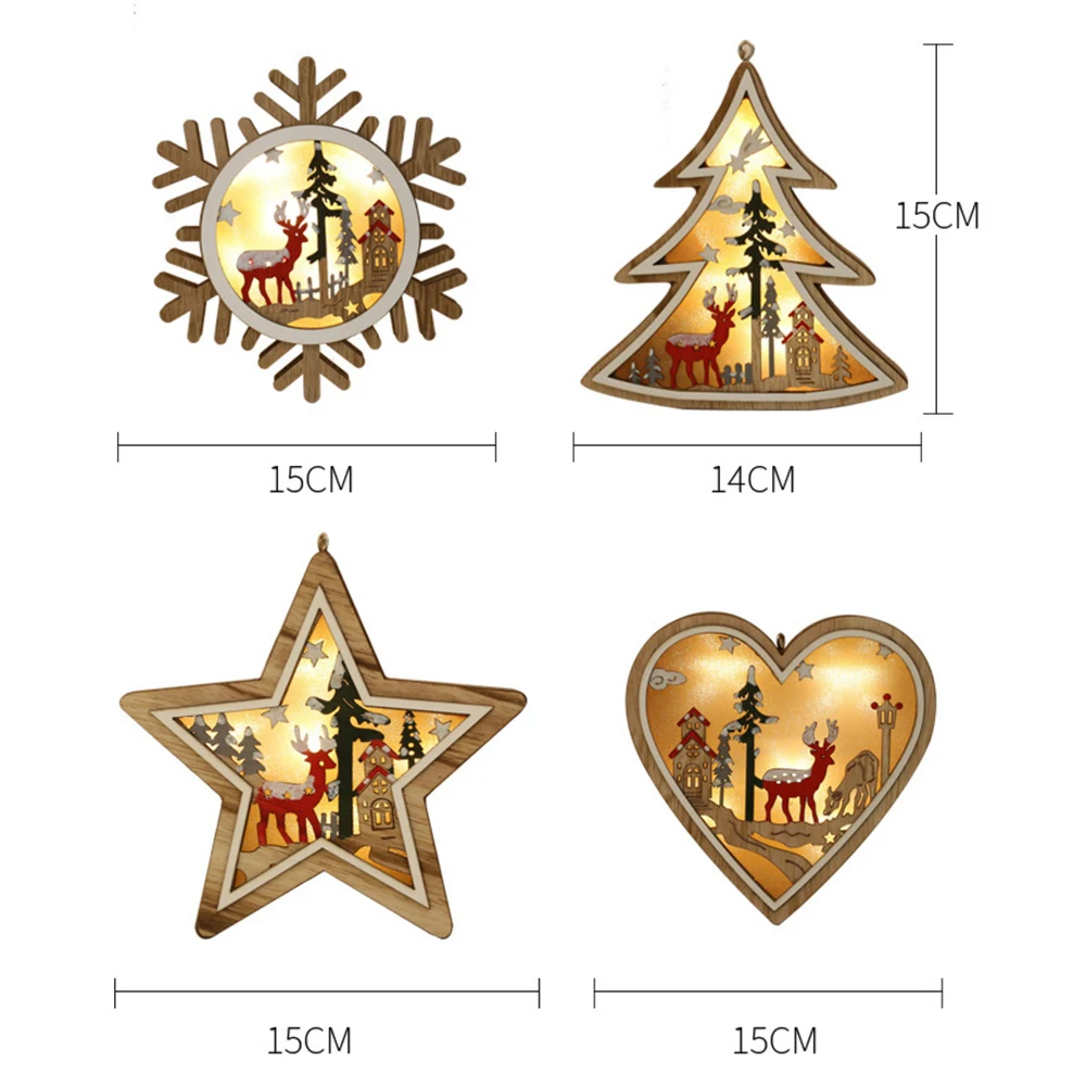 Светодиодный ночник с деревянными карточками, Рождественская елка, украшение в виде звезды, ночник, подвесное украшение, снежинки, украшения для детей, подарок