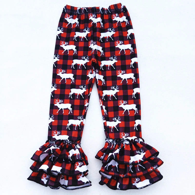 Christmas Deer Girls Leggings Kids Bell Bottom Boutique Ruffle Pants Girl Icing Leggings Christmas Costume Baby Clothes