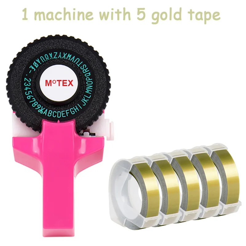 Розовый цвет MoTex E101 принтер мини DIY Ручная Совместимость для dymo 3D тиснение ручная лента ручная машинка надпись машина - Цвет: machine add 5 gold