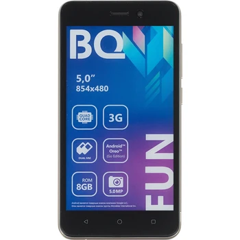 

Smart Phone BQ Fun 5002G 8 GB 512 MB Golden 3G 2Sim 5 "TN 480x854 And8.1 5Mpix 802.11bgn GPS
