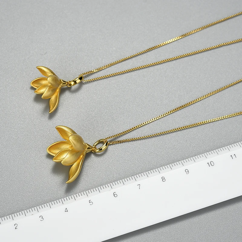 Lotus Fun 18K Gold Elegant Magnolia Flower Pendant without Necklace Real 925 Sterling Silver Handmade Fine Jewelry for Women