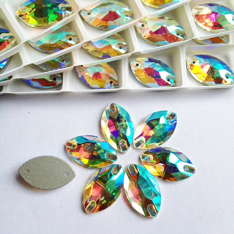 Стразы в виде конских глаз, Стразы AB, льняные стразы, пришивные стразы 9*18 мм, 180 шт., для сумок, одежды, обуви