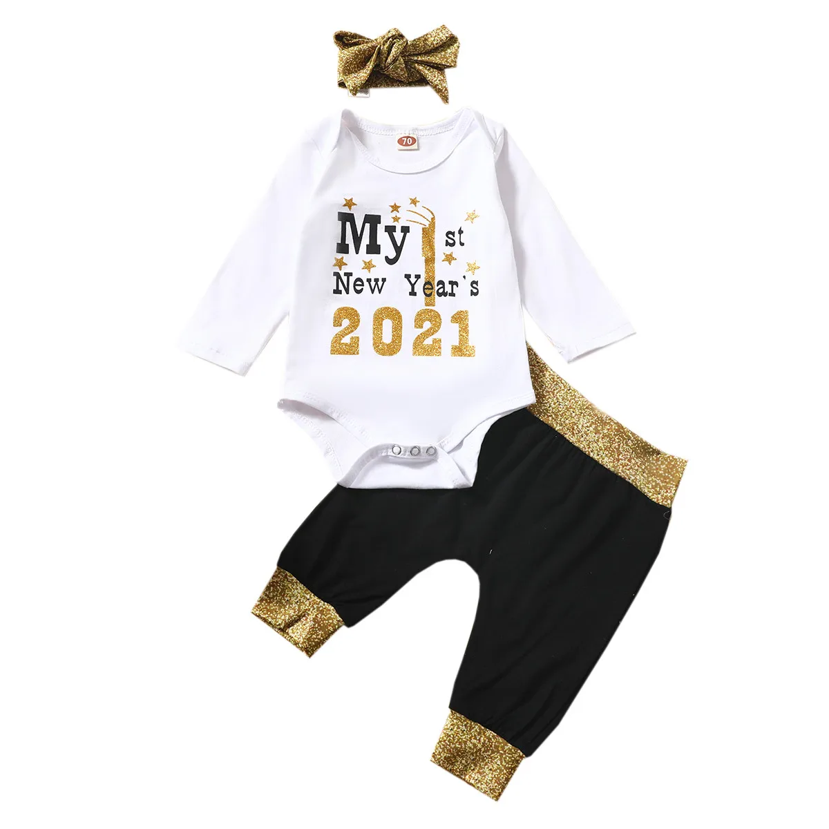 

Hot 3pcs Infant Newborn Baby Girls My First New Years 2020 Bodysuit Romper Pants Headband Set Happy New Years Clothes Costumes