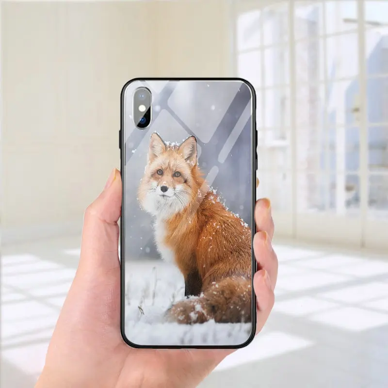 Picture 4 Чехлы для телефонов из закаленного стекла, сумки для iPhone X, XR, XS, 11 Pro, Max, 10, 7, 6, 6s, 8 Plus, чехол, оболочка, милые животные, зимняя лиса - Цвет: Picture 4