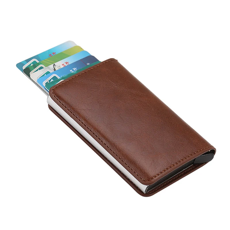 A-brown KEEBREAK, Rfid, Умный кошелек, мужской, мини, карбоновое волокно, волшебные кошельки, мужской тонкий кошелек, держатель для карт, кожаный кошелек, кошелек, сумки для денег - Цвет: A-brown