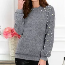 Осень, Женский вязаный Топ с бисером, свободный джемпер, женский зимний теплый базовый пуловер, топы, свитер