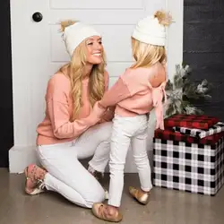 Одинаковые комплекты для семьи для мамы и дочки, Зимний вязаный теплый свитер для мамы и дочки, осенняя теплая Рождественская Одежда с