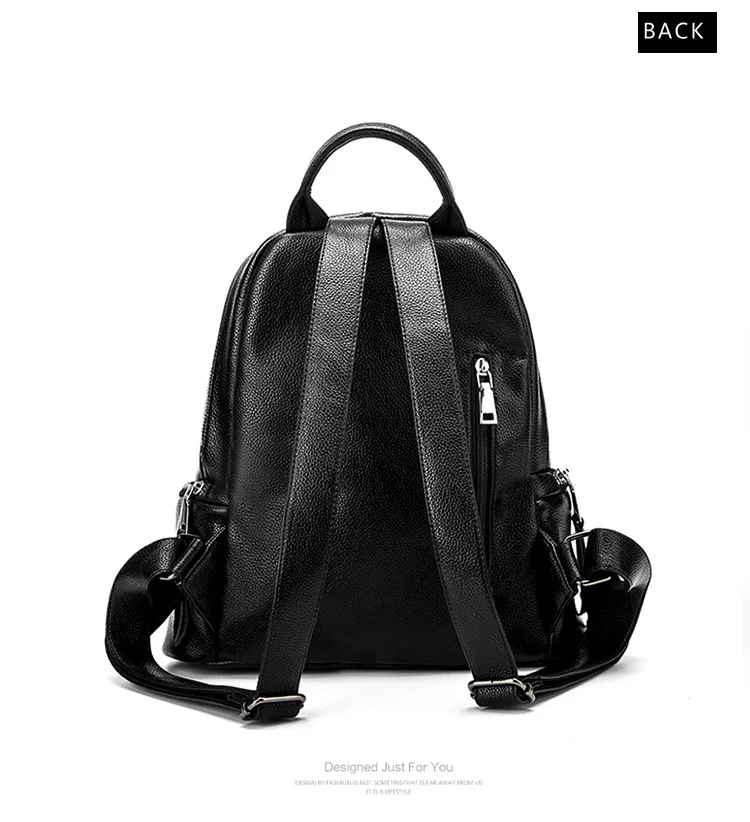 Double zipper Women Backpack Retro Black Ladies Large Soft Real Leather Backpacks Purse 15 inch Casual Girls School knapsack Bag (12)