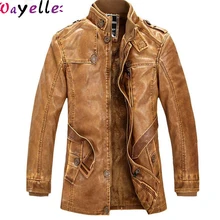 Ретро Мужская куртка из искусственной кожи Горячая Высококачественная зимняя мужская куртка теплая плюс бархатная мотоциклетная ветрозащитная мужская куртка