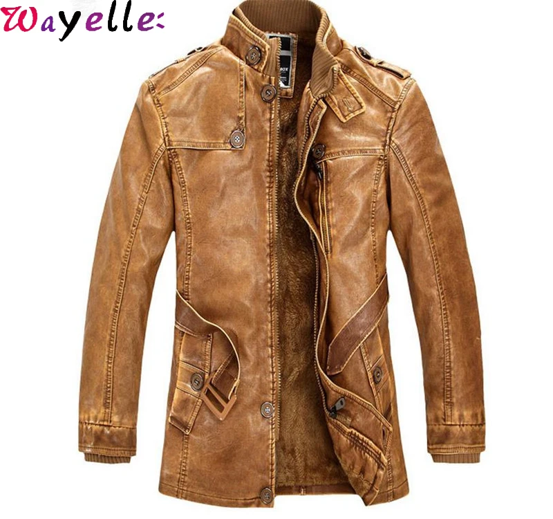 

Retro Men's PU Leather Jacket 2019 Hot High Quality Winter Men's Jackets Coat Warm Plus Velvet Motorcycle Windproof Overcoat Men