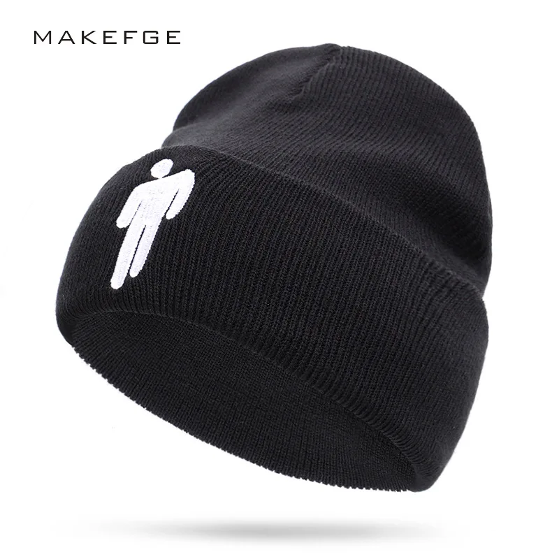 18 Color Embroidery Women Knitted Warm Winter Hats Billie Eilish Beanie Hat Yellow Men Running Foldable  Snapback Outdoors