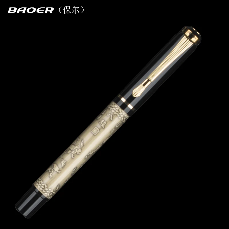 Baoer507 볼펜 롤러 볼펜 선물 Caneta 젤 펜 고급 선물 문구, 아름답게 양각 된 0.5mm 블랙 풀 커버 펜