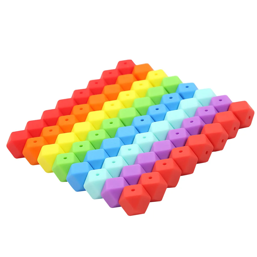 

Cute-Idea 50pcs 14mm silicone hexagon beads baby product teether chewable colorful teething BPA FREE Food Grade pacifier chain