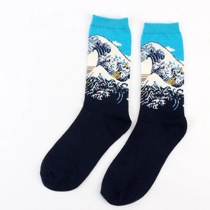 Cotton Socks Men Starry Night Winter Retro Women Personality Art Van Gogh Socks Oil Painting Socks Funny Happy Socks Male socken - Color: 2