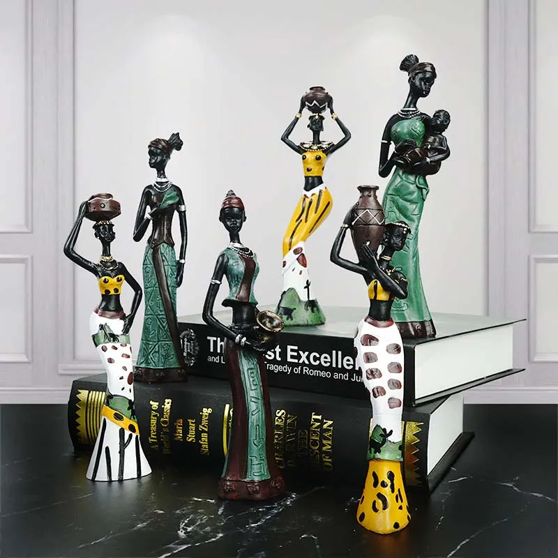 

3 Pcs/Set African Characteristic People Statue Resin Traditional Feature Africa Black Figurine Exotic Home Decoration Desktop