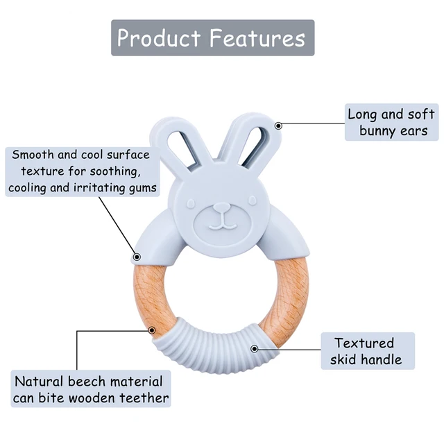 1pc Baby Toys Silicone Teether Cartoon Animal Rabbit Ring BPA Free Teething Accessories Chew Toys Food Grade Baby Teether 3