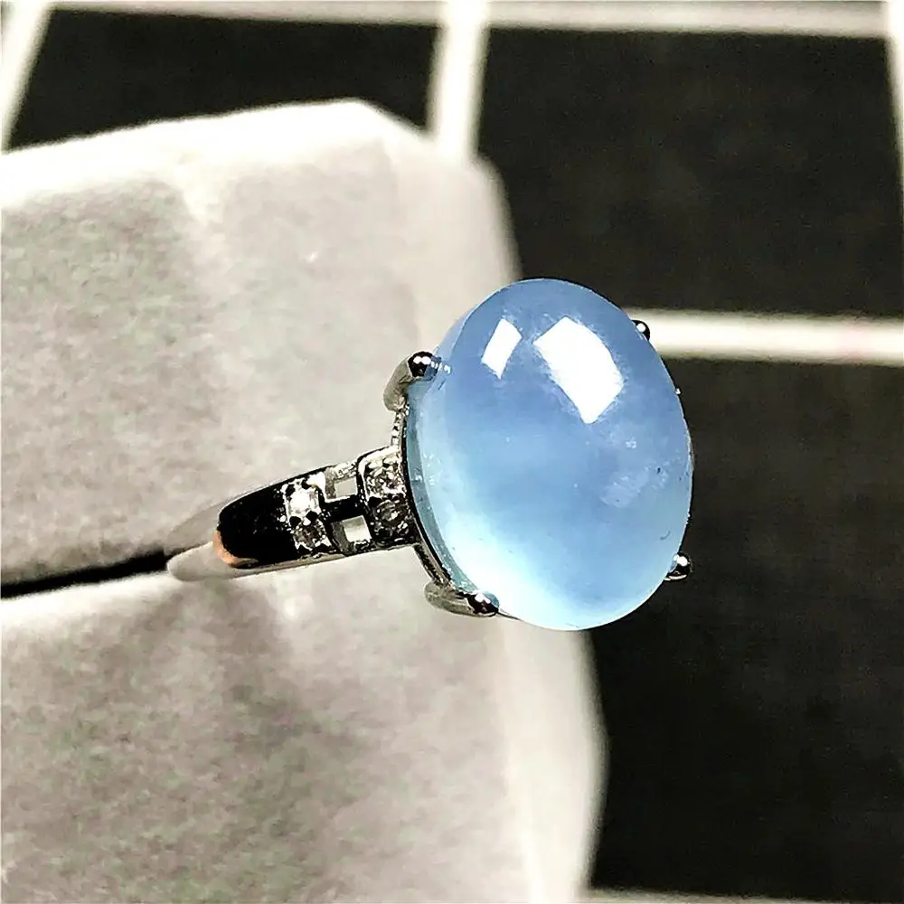 

Top Natural Ocean Blue Aquamarine Ring For Woman Lady Man Crystal 11.5x9mm Beads Silver Gemstone Adjustable Ring Jewelry AAAAA