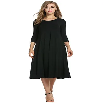 

2020 European and American women's plus size round neck mid-sleeved long dress 791