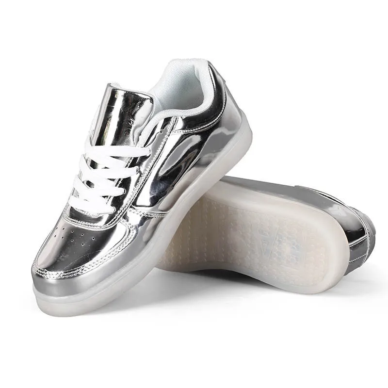 

2019led New Style Gold And Silver Low Top Light Shoes USB Rechargeable Night Light Fluorescent Casual Board Shoes