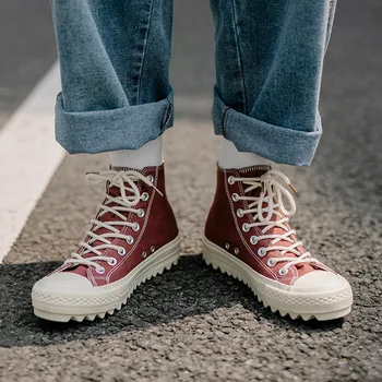 

Men High Top Canvas Shoes High Platform Solid Lace-up Sneakers Retro Vulcanize Shoes Height Increasing Man Designer Casual Shoes