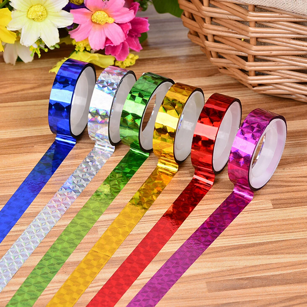 12 Rolls DIY Colorful Laser Sticky Stationery Adhesive Sticker Kids Tape Scrapbooking Tools Stickers Office Tape Tape Decorative