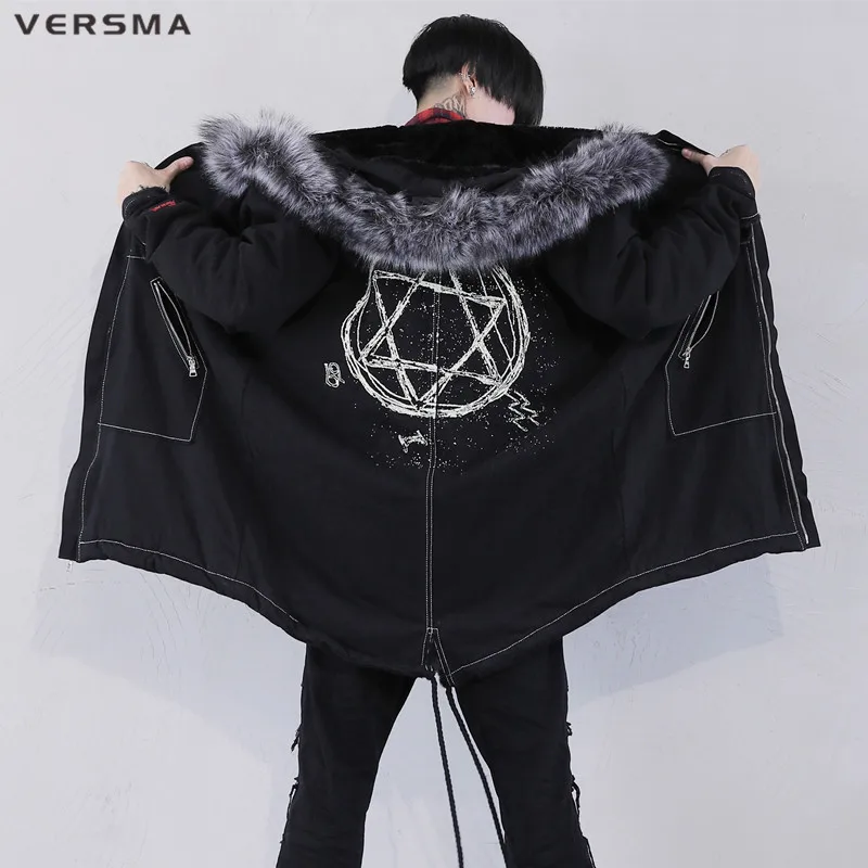 VERSMA Корейская Harajuku Теплая мужская зимняя куртка, ветровка, хип-хоп Уличная русская Вельветовая длинная куртка, пальто, дропшиппинг