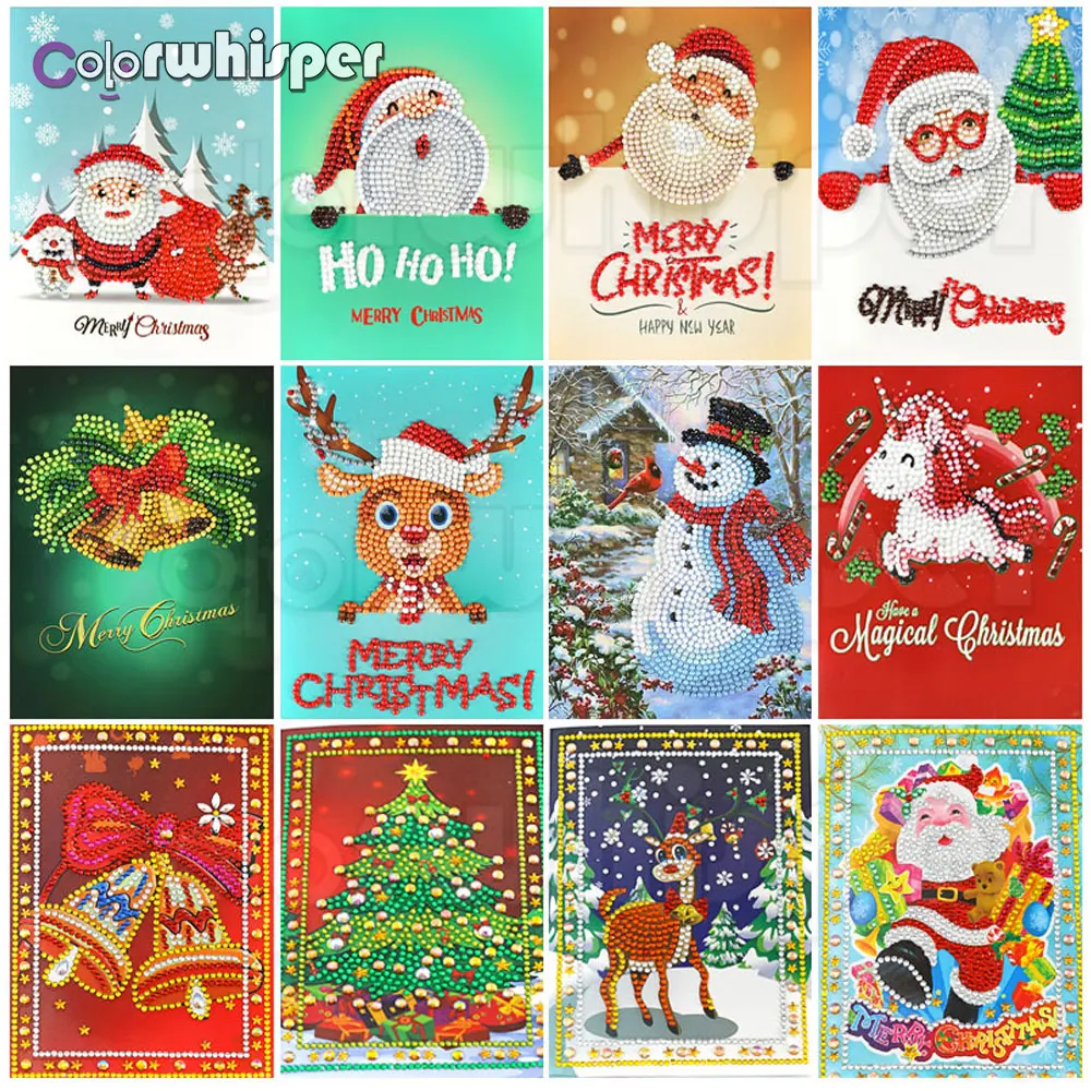 

Diamond Painting Card Christmas Card Birthday Card Blessing Greeting Card Gift 5D Round Drill Santa Claus Merry Christmas Z238