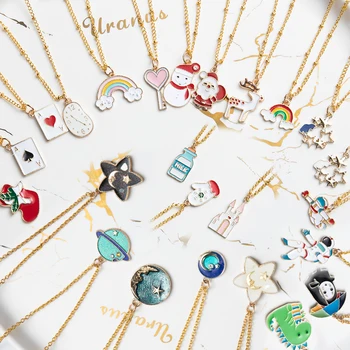 

Anime Character Cartoon Necklaces Women Girl Children Christmas Deer Stocking Santa Claus Planet Moon Star Necklace&Pendant Gift
