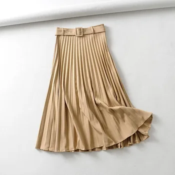 

Autumn Women Skirt 2019 New Clothing Belt Mid-Calf Bottom Modern Girl Pleated Skirts