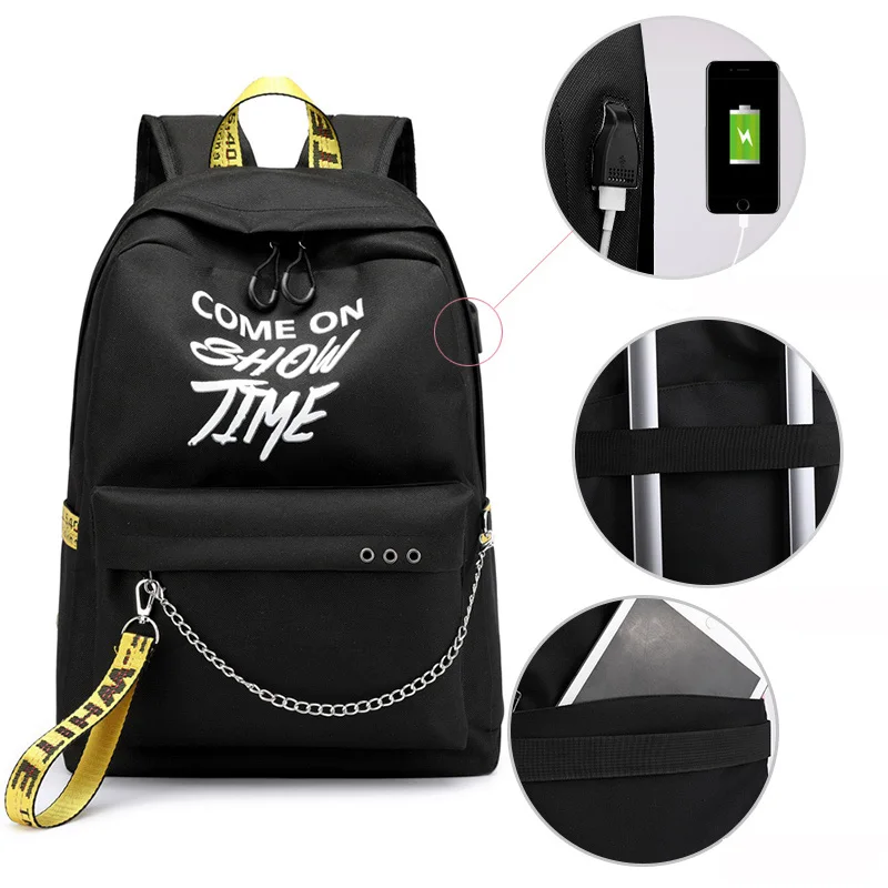 USB интерфейс школьная сумка мужской женский рюкзак светящиеся буквы Печать Подростковая сумка через плечо девочки Школьный рюкзак для мальчиков Mochila - Цвет: 2