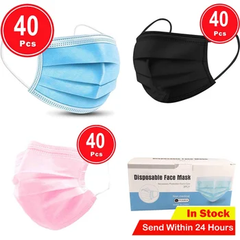 

40PC Disposable Face Mask Comfortable Dustproof Protective Industrial 3Ply Non-woven Ear Loop Daily Care Mouth Cover Mask