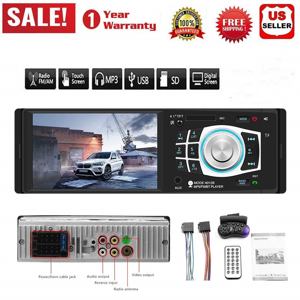 

4.1 Inch 1 DIN HD Radio Car MP5 MP3 Player Video Bluetooth FM Radio AUX USB Music Hands-free Call Touch Screen Stereo Hot