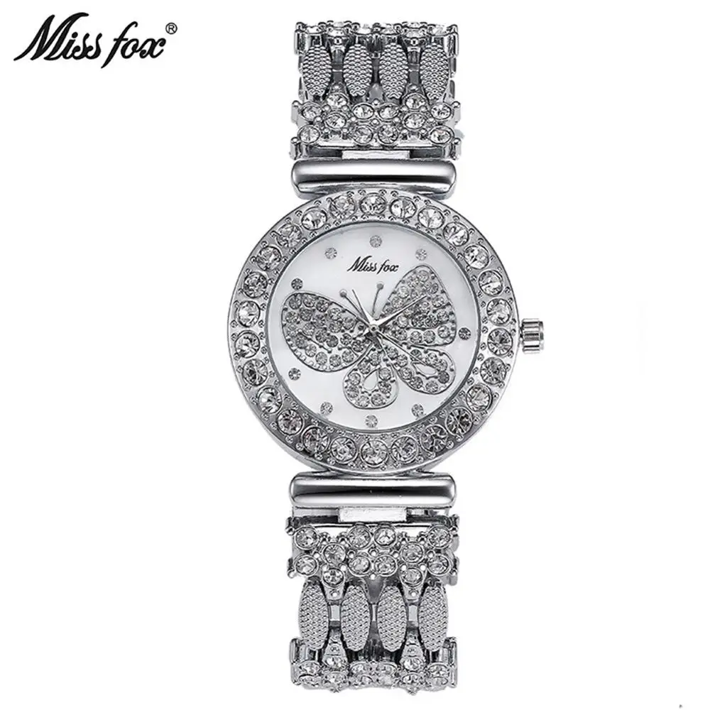 MISSFOX женские часы люксовый бренд Бабочка большой алмаз 18K золотые