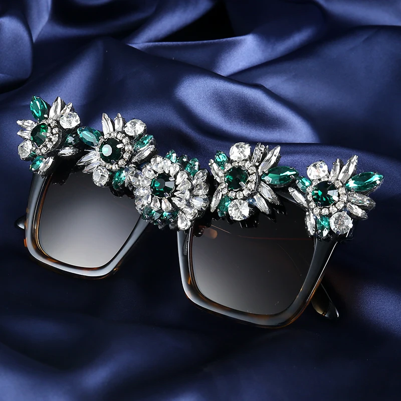 Роскошные женские солнцезащитные очки, большая оправа, большие солнцезащитные очки, квадратные, зеленые, украшенные бриллиантами, вечерние, стильные солнцезащитные очки, женские оттенки