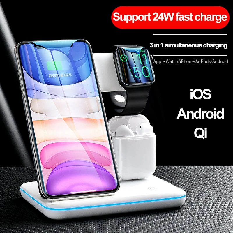 

15W Wireless Charger for iPhone 11 Pro Max X XS Max XR Pad for Samsung Galaxy Note 10 Plus 3 In 1 Fast Charging for xiaomi mi