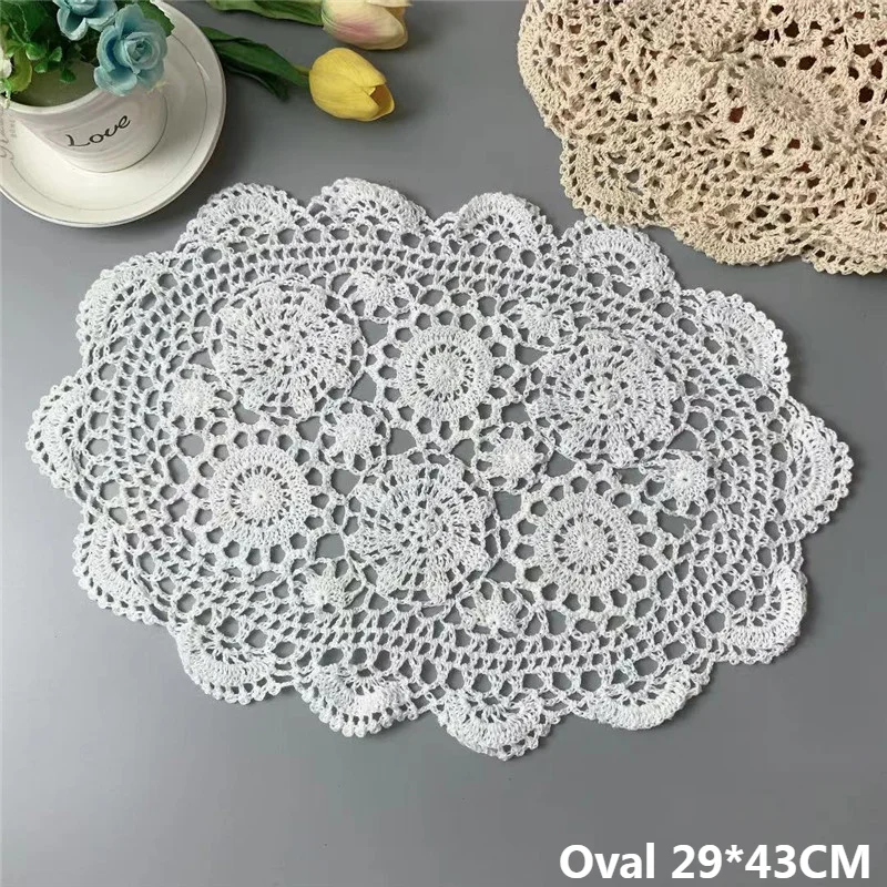 Vintage Oval Table Cloth Handmade Crochet Coaster Placemat Tablecloth Cup Glass Kitchen Dining Mat Pad Wedding Christmas Decor table cloth