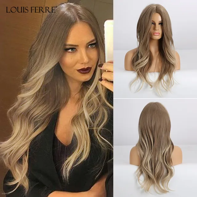 ALAN EATON Long Ombre Light Ash Brown Blonde Wavy Wig Cosplay Party Daily Synthetic Wig for Women High Density Temperature Fibre lc254-3