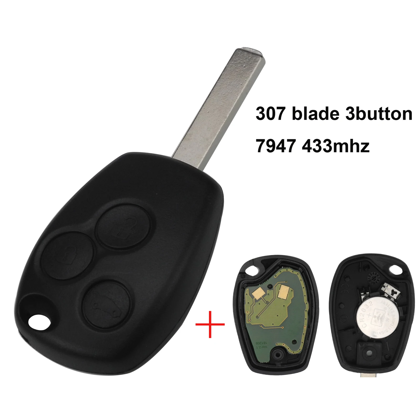 

jingyuqin 3-button remote key protector case ASK 433MHz PCF7947 chip FOB for Renault / Kangoo II / Clio III