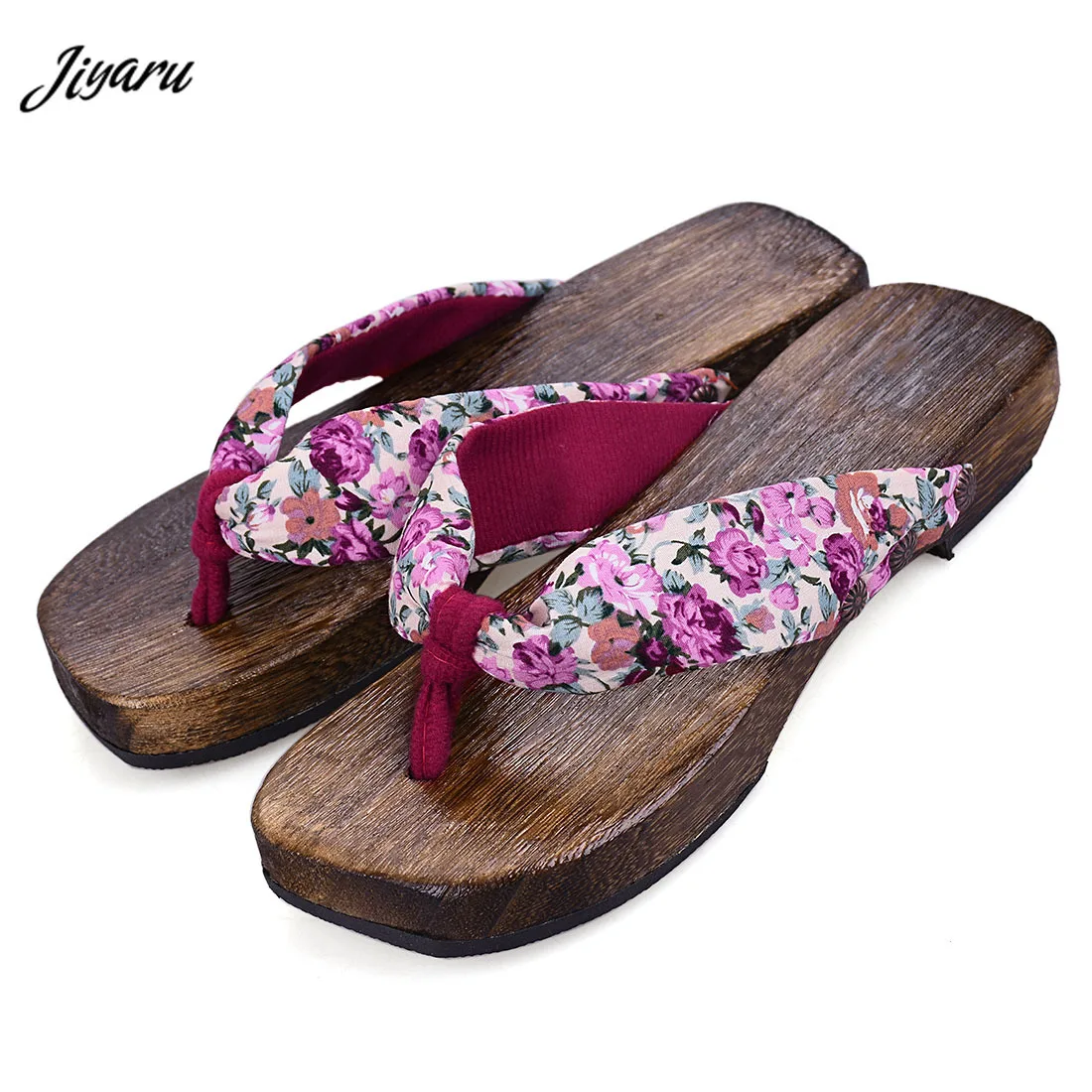 Модные женские шлепанцы Geta деревянные в японском стиле с цветочным принтом