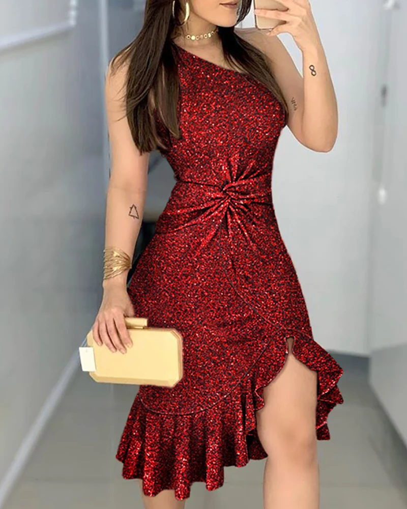 

2021 Spring New Year Sexy Ruffles Elegant Bodycon Party Dress Slit Garter Midi Skinny Femme Clothing Club Wear Robes Vestido