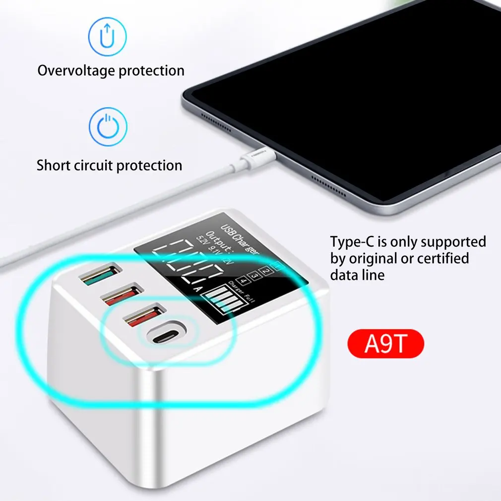A9T 30 Вт QC3.0 USB+ type-C 4 порта зарядное устройство адаптер цифровой дисплей Быстрая зарядка USB зарядное устройство для путешествий